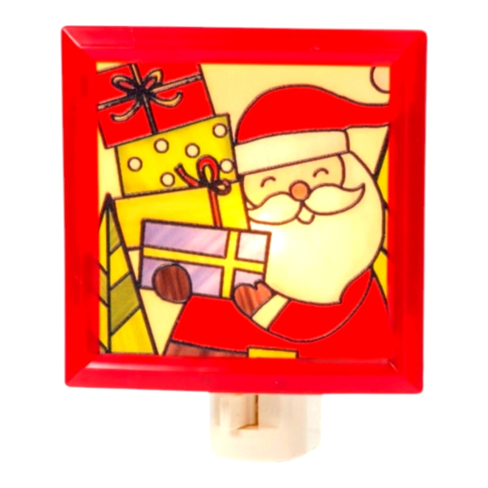 New In Box Santa Nightlight Holiday Memories Stain Glass Red Pattern 14cm x 11cm